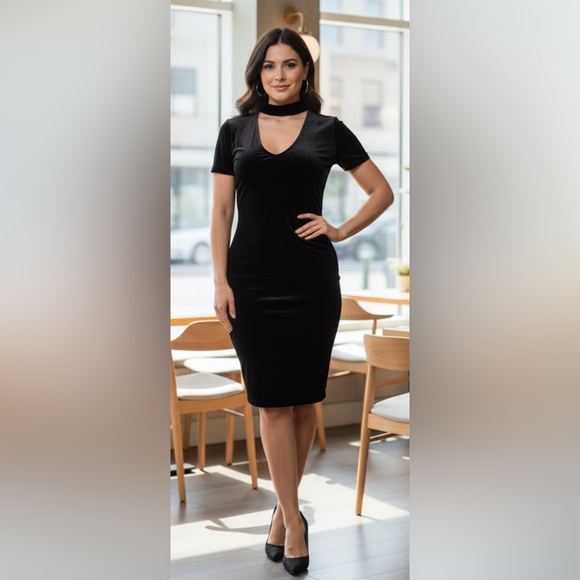 U2B Dresses & Skirts - 4/25$ Black Bodycon Midi Dress with V-Neck